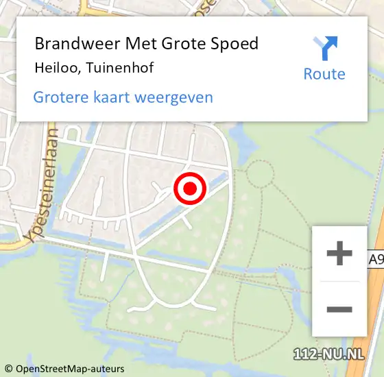 Locatie op kaart van de 112 melding: Brandweer Met Grote Spoed Naar Heiloo, Tuinenhof op 15 augustus 2022 05:58