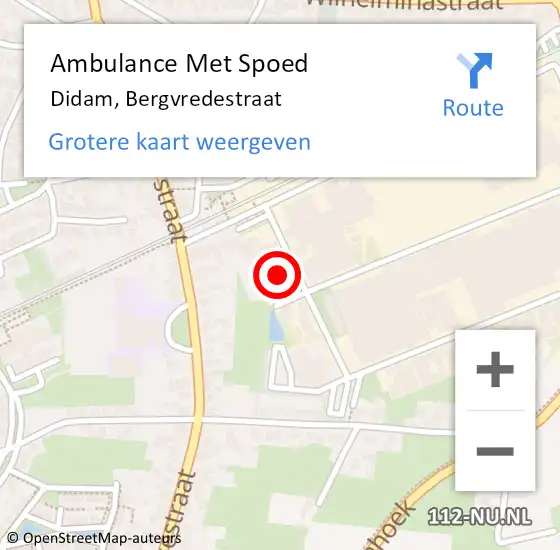 Locatie op kaart van de 112 melding: Ambulance Met Spoed Naar Didam, Bergvredestraat op 15 augustus 2022 06:11