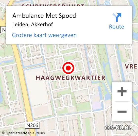 Locatie op kaart van de 112 melding: Ambulance Met Spoed Naar Leiden, Akkerhof op 15 augustus 2022 06:31