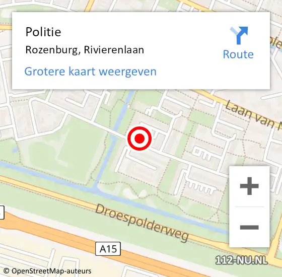 Locatie op kaart van de 112 melding: Politie Rozenburg, Rivierenlaan op 15 augustus 2022 06:58