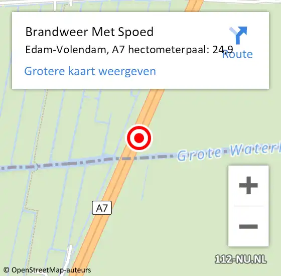 Locatie op kaart van de 112 melding: Brandweer Met Spoed Naar Edam-Volendam, A7 hectometerpaal: 24,9 op 15 augustus 2022 07:19