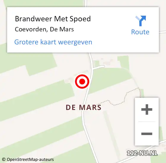 Locatie op kaart van de 112 melding: Brandweer Met Spoed Naar Coevorden, De Mars op 15 augustus 2022 07:34