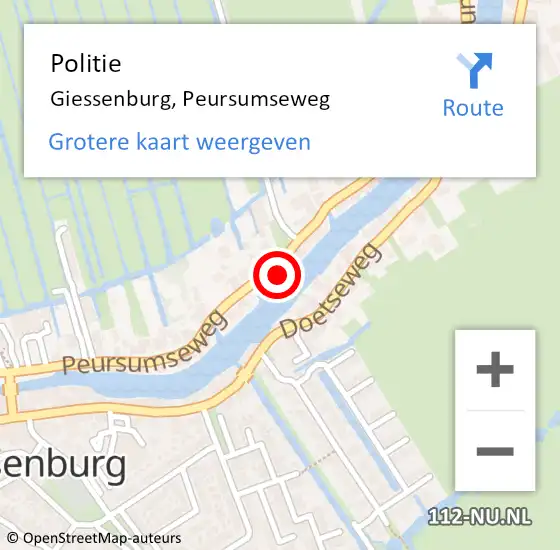 Locatie op kaart van de 112 melding: Politie Giessenburg, Peursumseweg op 15 augustus 2022 07:48