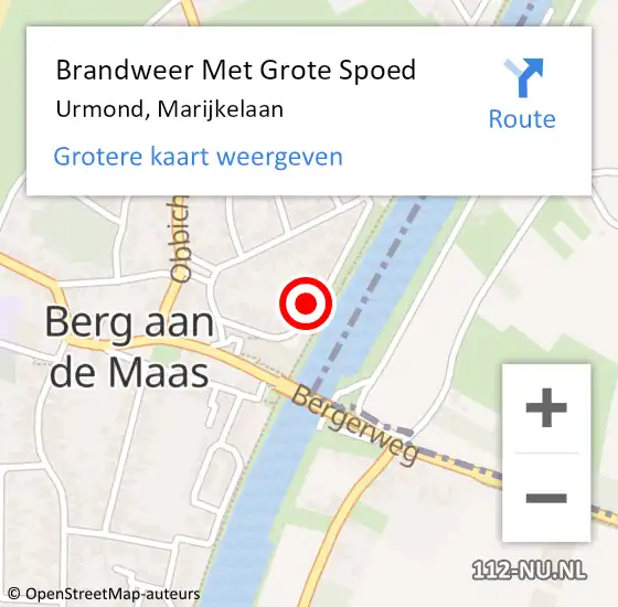 Locatie op kaart van de 112 melding: Brandweer Met Grote Spoed Naar Urmond, Marijkelaan op 15 augustus 2022 09:14