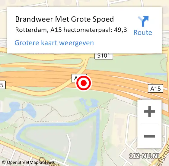 Locatie op kaart van de 112 melding: Brandweer Met Grote Spoed Naar Rotterdam, A15 hectometerpaal: 49,3 op 15 augustus 2022 09:41