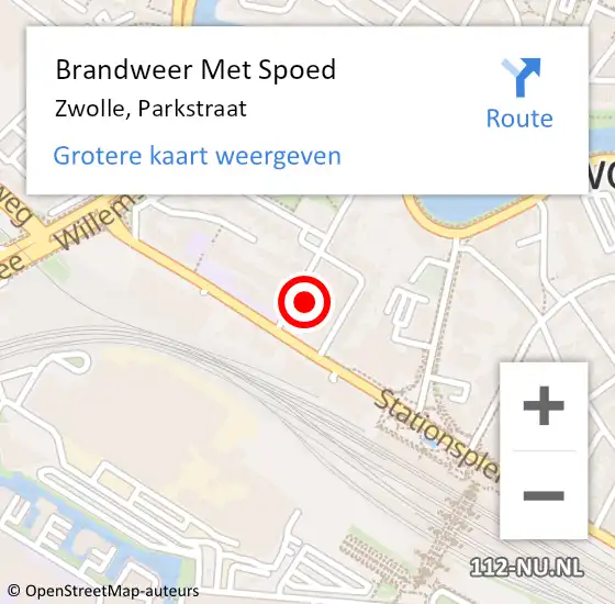 Locatie op kaart van de 112 melding: Brandweer Met Spoed Naar Zwolle, Parkstraat op 26 juli 2014 12:55