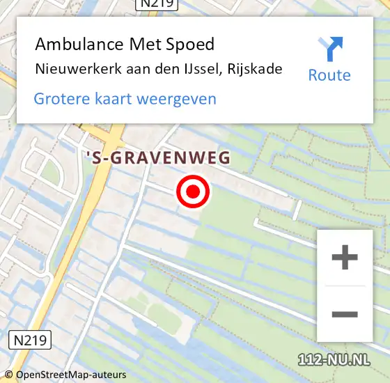 Locatie op kaart van de 112 melding: Ambulance Met Spoed Naar Nieuwerkerk aan den IJssel, Rijskade op 15 augustus 2022 11:18