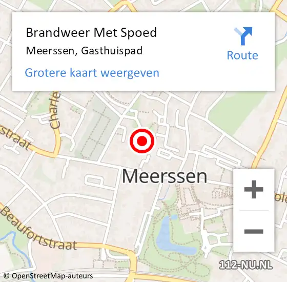 Locatie op kaart van de 112 melding: Brandweer Met Spoed Naar Meerssen, Gasthuispad op 15 augustus 2022 11:19