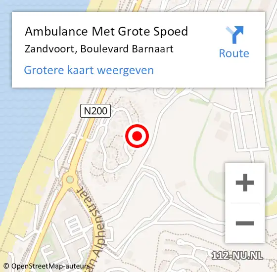 Locatie op kaart van de 112 melding: Ambulance Met Grote Spoed Naar Zandvoort, Boulevard Barnaart op 15 augustus 2022 11:29