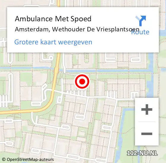 Locatie op kaart van de 112 melding: Ambulance Met Spoed Naar Amsterdam-Zuidoost, Wethouder De Vriesplantsoen op 15 augustus 2022 12:23