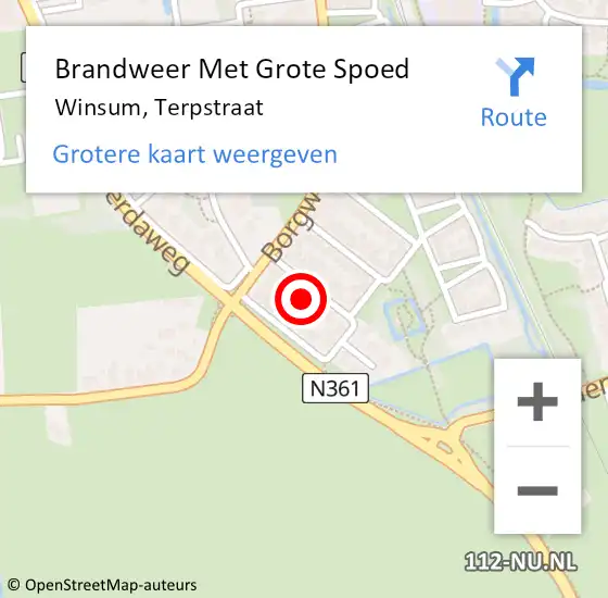 Locatie op kaart van de 112 melding: Brandweer Met Grote Spoed Naar Winsum, Terpstraat op 15 augustus 2022 12:49