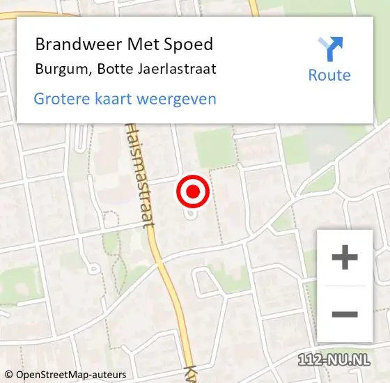 Locatie op kaart van de 112 melding: Brandweer Met Spoed Naar Burgum, Botte Jaerlastraat op 15 augustus 2022 12:52