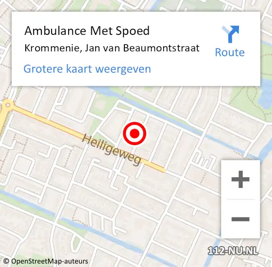 Locatie op kaart van de 112 melding: Ambulance Met Spoed Naar Krommenie, Jan van Beaumontstraat op 15 augustus 2022 12:56