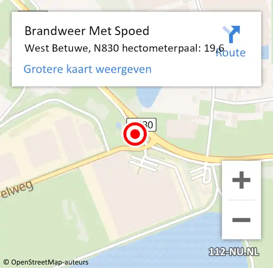 Locatie op kaart van de 112 melding: Brandweer Met Spoed Naar West Betuwe, N830 hectometerpaal: 19,6 op 15 augustus 2022 13:17