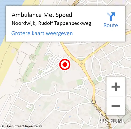 Locatie op kaart van de 112 melding: Ambulance Met Spoed Naar Noordwijk, Rudolf Tappenbeckweg op 15 augustus 2022 13:19