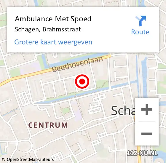 Locatie op kaart van de 112 melding: Ambulance Met Spoed Naar Schagen, Brahmsstraat op 15 augustus 2022 13:25