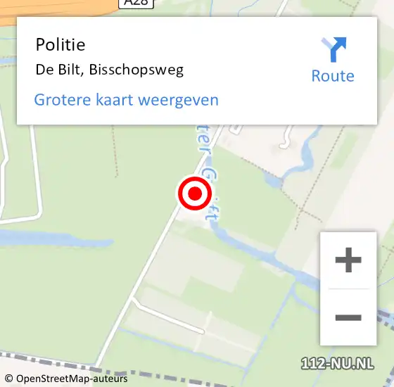 Locatie op kaart van de 112 melding: Politie De Bilt, Bisschopsweg op 15 augustus 2022 13:44