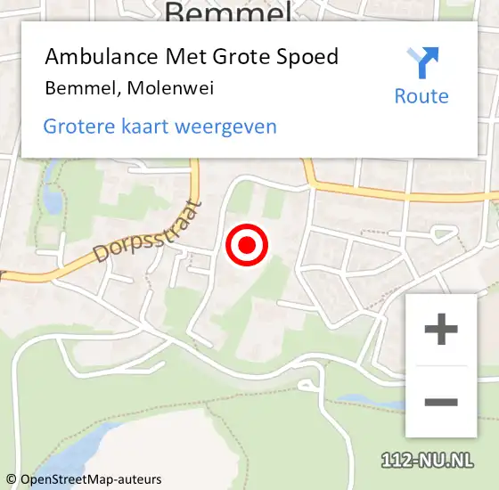 Locatie op kaart van de 112 melding: Ambulance Met Grote Spoed Naar Bemmel, Molenwei op 15 augustus 2022 13:45