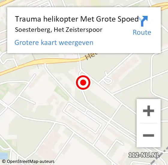 Locatie op kaart van de 112 melding: Trauma helikopter Met Grote Spoed Naar Soesterberg, Het Zeisterspoor op 15 augustus 2022 14:22