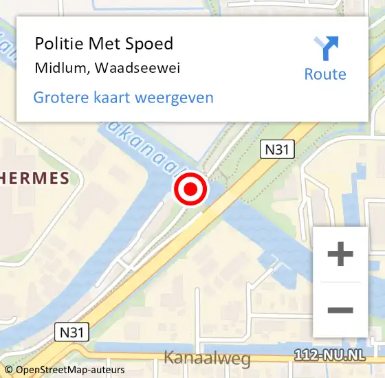 Locatie op kaart van de 112 melding: Politie Met Spoed Naar Midlum, Waadseewei op 15 augustus 2022 14:28