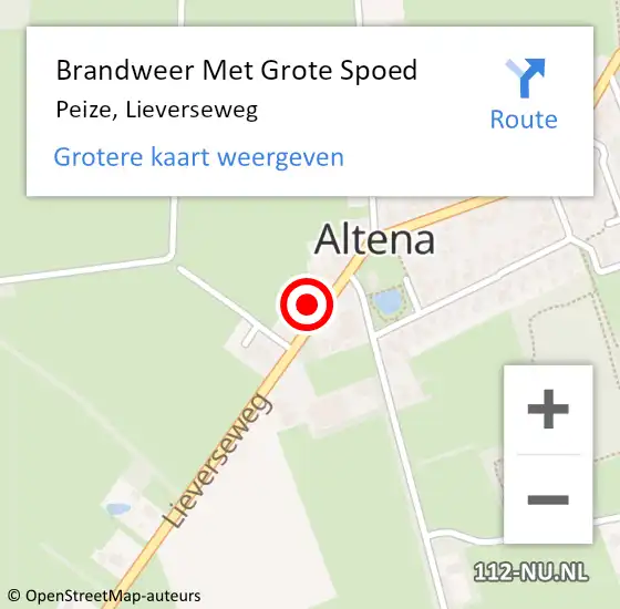 Locatie op kaart van de 112 melding: Brandweer Met Grote Spoed Naar Peize, Lieverseweg op 15 augustus 2022 14:33