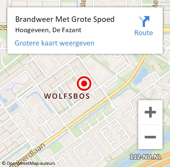 Locatie op kaart van de 112 melding: Brandweer Met Grote Spoed Naar Hoogeveen, De Fazant op 15 augustus 2022 14:42