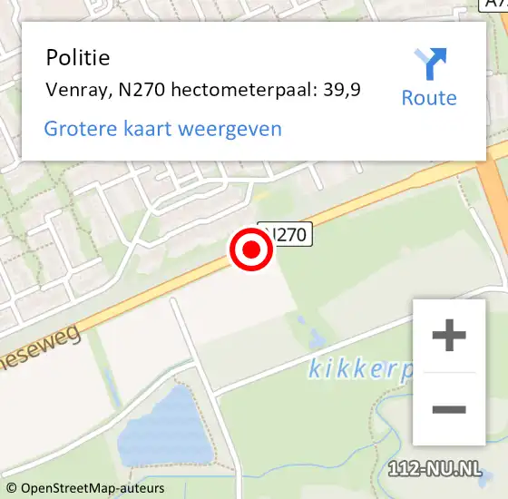 Locatie op kaart van de 112 melding: Politie Venray, N270 hectometerpaal: 39,9 op 15 augustus 2022 14:57