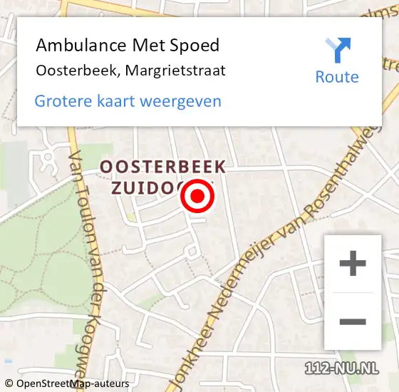 Locatie op kaart van de 112 melding: Ambulance Met Spoed Naar Oosterbeek, Margrietstraat op 15 augustus 2022 15:23