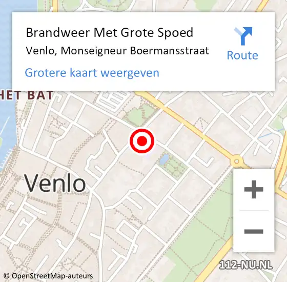 Locatie op kaart van de 112 melding: Brandweer Met Grote Spoed Naar Venlo, Monseigneur Boermansstraat op 15 augustus 2022 15:41