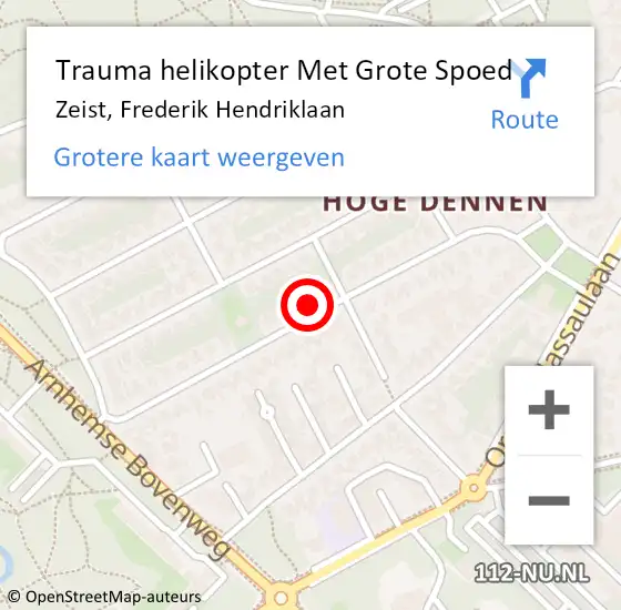 Locatie op kaart van de 112 melding: Trauma helikopter Met Grote Spoed Naar Zeist, Frederik Hendriklaan op 15 augustus 2022 15:57