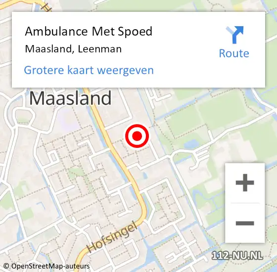 Locatie op kaart van de 112 melding: Ambulance Met Spoed Naar Maasland, Leenman op 15 augustus 2022 16:25