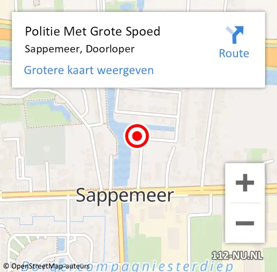 Locatie op kaart van de 112 melding: Politie Met Grote Spoed Naar Sappemeer, Doorloper op 15 augustus 2022 16:29