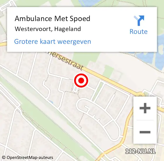 Locatie op kaart van de 112 melding: Ambulance Met Spoed Naar Westervoort, Hageland op 15 augustus 2022 16:31