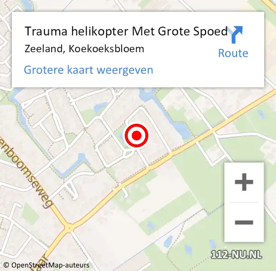 Locatie op kaart van de 112 melding: Trauma helikopter Met Grote Spoed Naar Zeeland, Koekoeksbloem op 15 augustus 2022 16:33