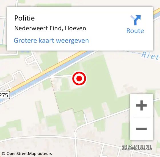 Locatie op kaart van de 112 melding: Politie Nederweert Eind, Hoeven op 15 augustus 2022 17:10