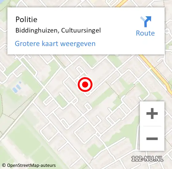 Locatie op kaart van de 112 melding: Politie Biddinghuizen, Cultuursingel op 15 augustus 2022 17:18