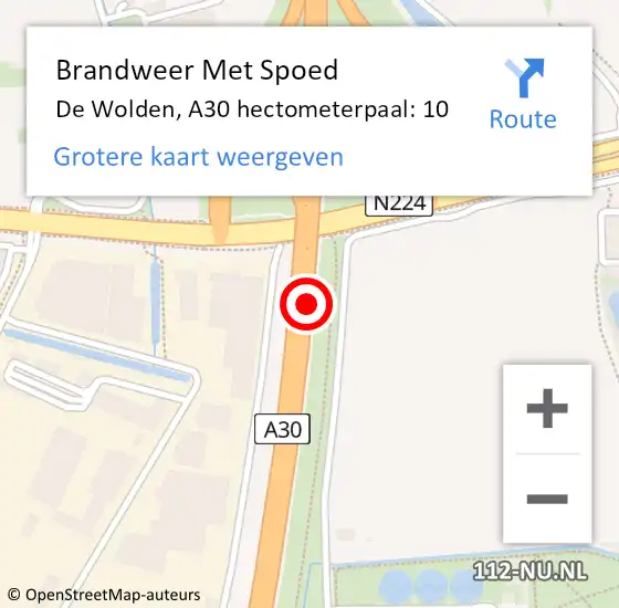 Locatie op kaart van de 112 melding: Brandweer Met Spoed Naar De Wolden, A30 hectometerpaal: 10 op 15 augustus 2022 17:18