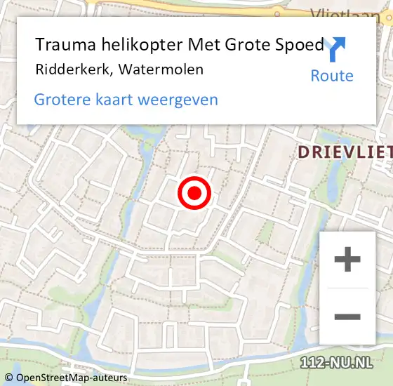 Locatie op kaart van de 112 melding: Trauma helikopter Met Grote Spoed Naar Ridderkerk, Watermolen op 15 augustus 2022 17:21