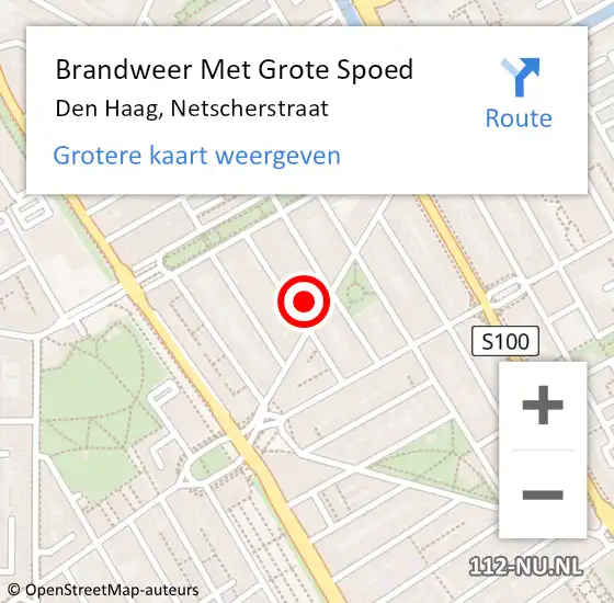 Locatie op kaart van de 112 melding: Brandweer Met Grote Spoed Naar Den Haag, Netscherstraat op 15 augustus 2022 17:22
