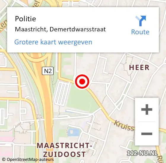 Locatie op kaart van de 112 melding: Politie Maastricht, Demertdwarsstraat op 15 augustus 2022 17:27