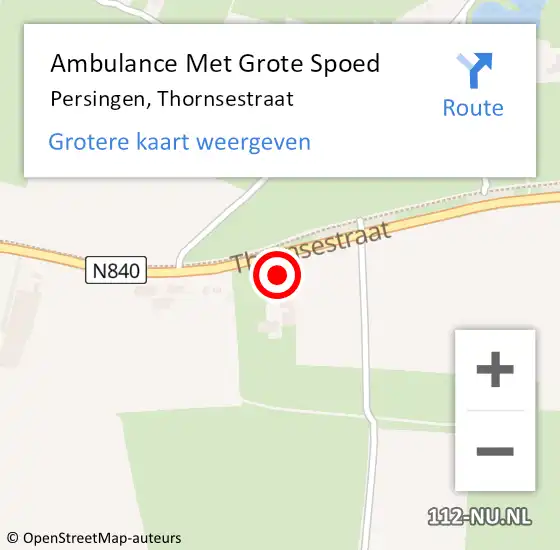 Locatie op kaart van de 112 melding: Ambulance Met Grote Spoed Naar Persingen, Thornsestraat op 15 augustus 2022 17:58