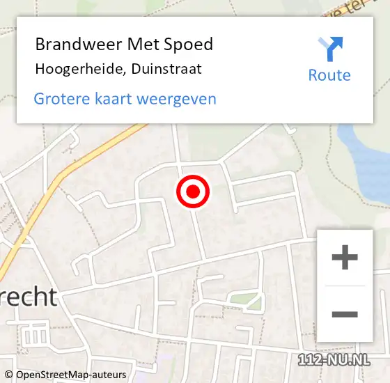 Locatie op kaart van de 112 melding: Brandweer Met Spoed Naar Hoogerheide, Duinstraat op 15 augustus 2022 18:37