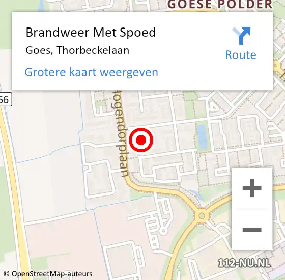 Locatie op kaart van de 112 melding: Brandweer Met Spoed Naar Goes, Thorbeckelaan op 15 augustus 2022 19:17