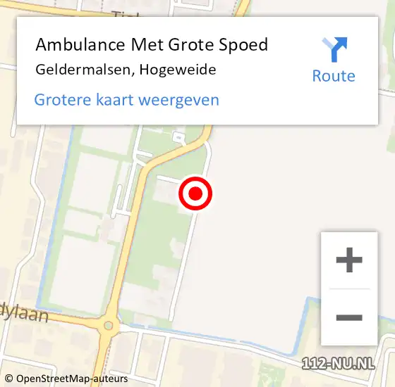 Locatie op kaart van de 112 melding: Ambulance Met Grote Spoed Naar Geldermalsen, Hogeweide op 15 augustus 2022 19:24