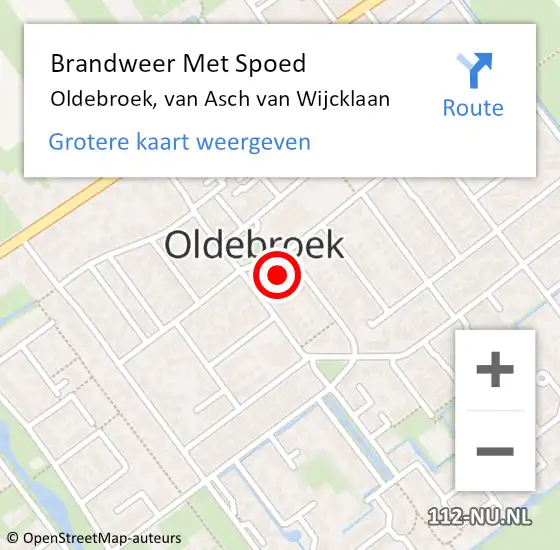 Locatie op kaart van de 112 melding: Brandweer Met Spoed Naar Oldebroek, van Asch van Wijcklaan op 15 augustus 2022 19:34