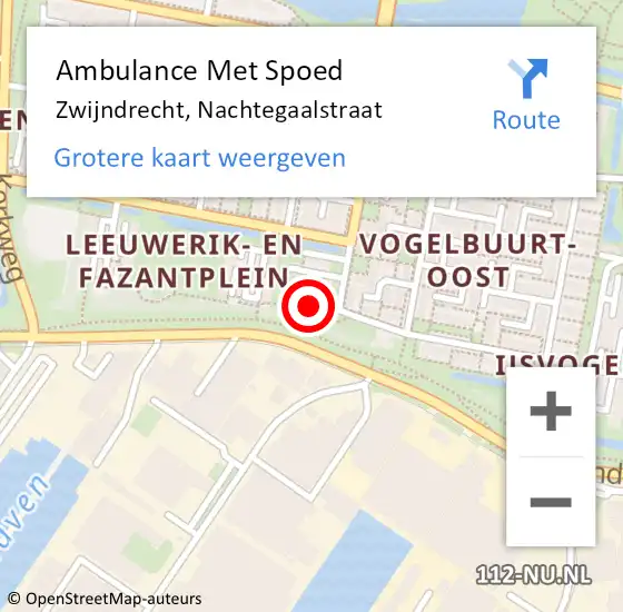 Locatie op kaart van de 112 melding: Ambulance Met Spoed Naar Zwijndrecht, Nachtegaalstraat op 15 augustus 2022 19:49