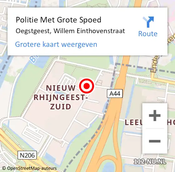 Locatie op kaart van de 112 melding: Politie Met Grote Spoed Naar Oegstgeest, Willem Einthovenstraat op 15 augustus 2022 20:03