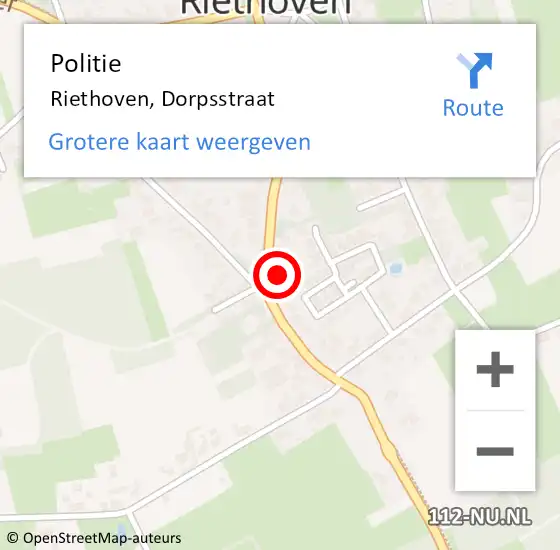 Locatie op kaart van de 112 melding: Politie Riethoven, Dorpsstraat op 15 augustus 2022 20:04