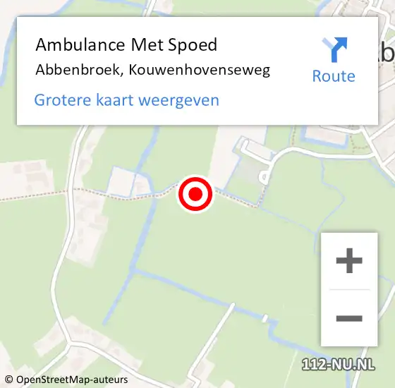 Locatie op kaart van de 112 melding: Ambulance Met Spoed Naar Abbenbroek, Kouwenhovenseweg op 15 augustus 2022 20:06