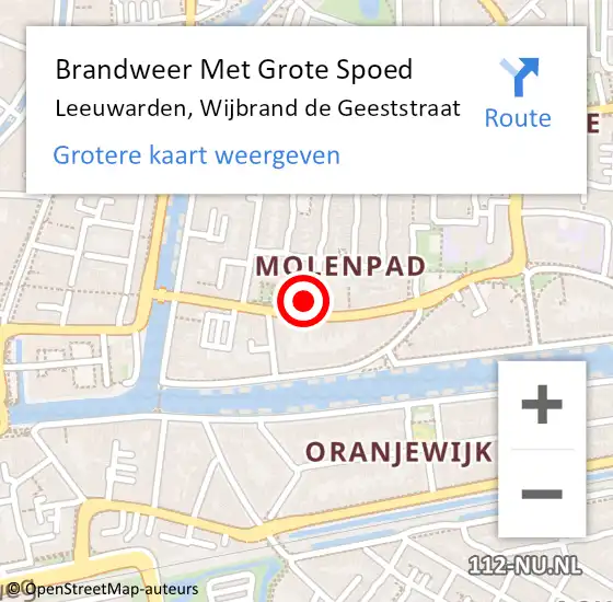 Locatie op kaart van de 112 melding: Brandweer Met Grote Spoed Naar Leeuwarden, Wijbrand de Geeststraat op 15 augustus 2022 20:14